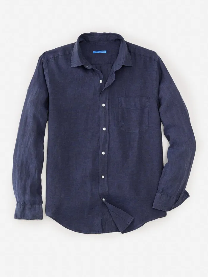JMclaughlin Gramercy Classic Fit Linen Shirt Navy Men Shirts