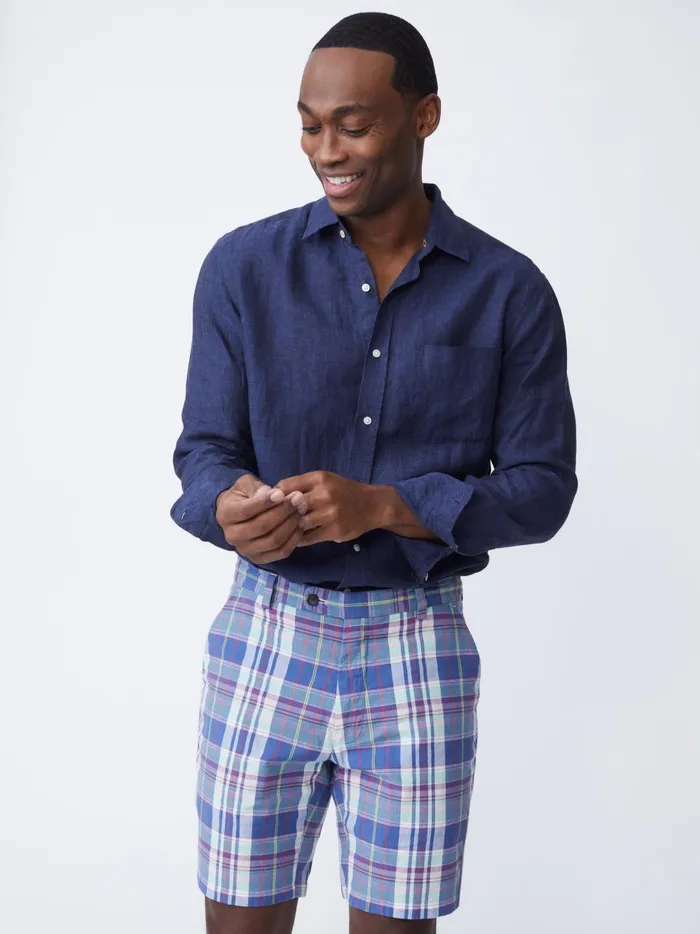JMclaughlin Gramercy Classic Fit Linen Shirt Navy Men Shirts