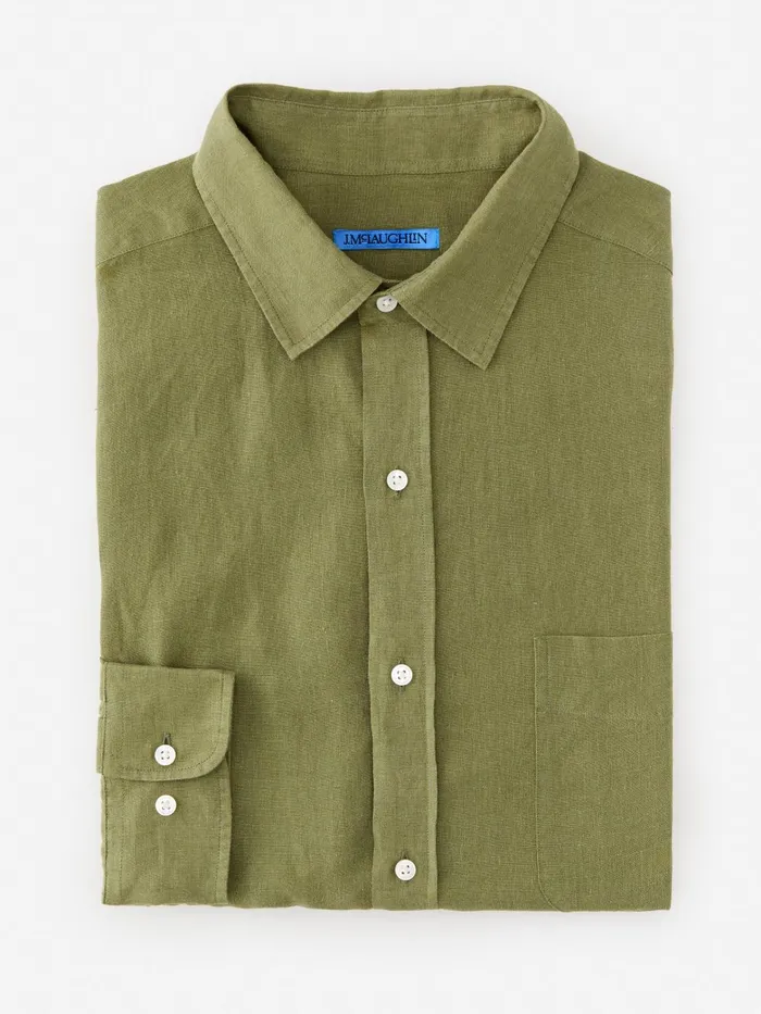 JMclaughlin Gramercy Classic Fit Linen Shirt Olive Green Men Shirts JMclaughlin Gramercy Classic Fit Linen Shirt Olive Green Men Shirts