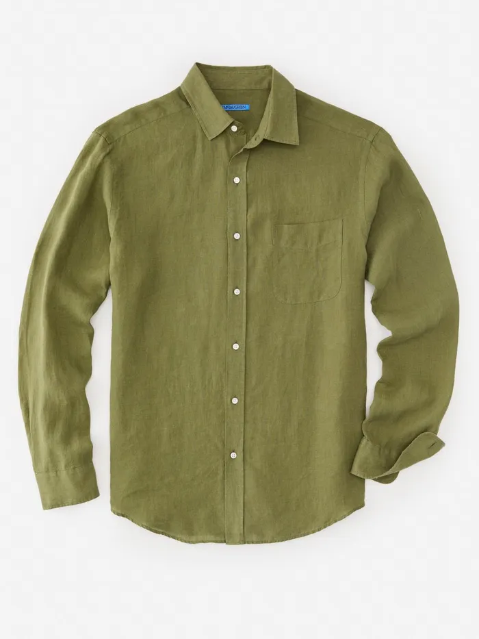 JMclaughlin Gramercy Classic Fit Linen Shirt Olive Green Men Shirts JMclaughlin Gramercy Classic Fit Linen Shirt Olive Green Men Shirts