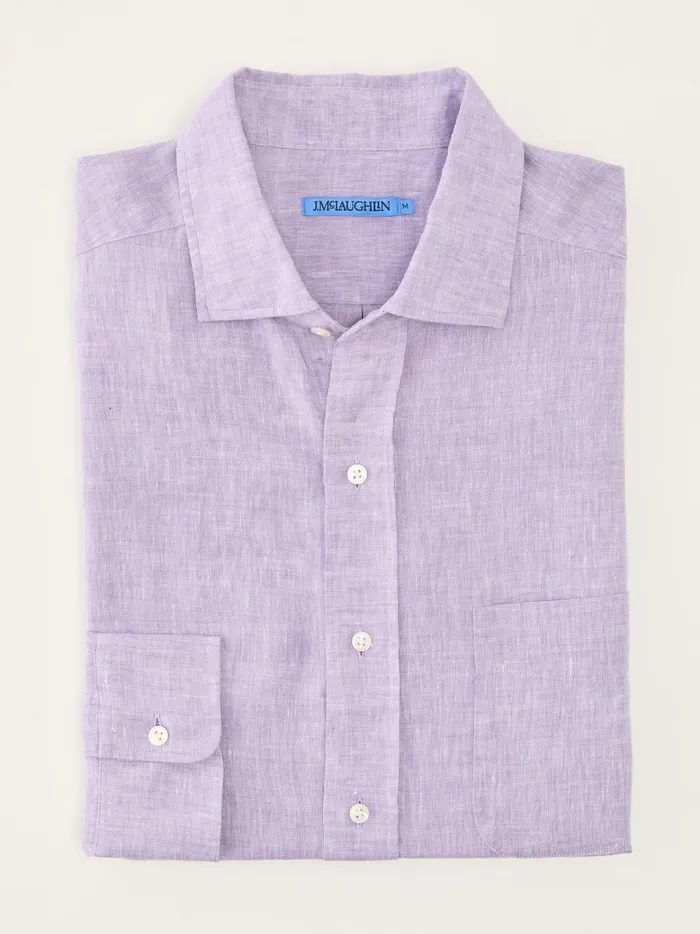 JMclaughlin Gramercy Classic Fit Linen Shirt Purple Men Shirts