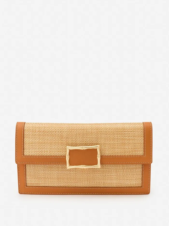 JMclaughlin Marley Grasscloth Clutch Natural Women Handbags