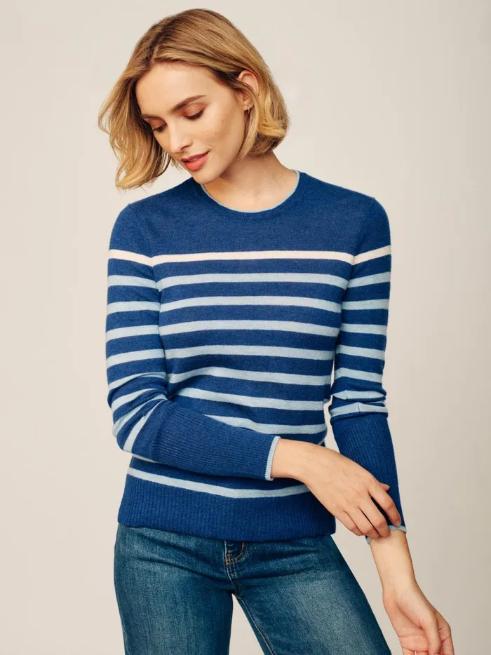 JMclaughlin Poet Cashmere Sweater In Stripe Navymulti Women Sweaters