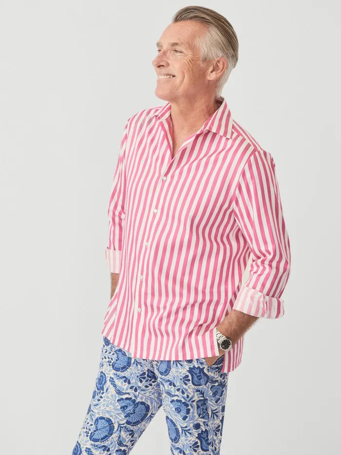 JMclaughlin Rivera Classic Fit Shirt In Broad Stripe Fuchsiawhite Men Shirts JMclaughlin Rivera Classic Fit Shirt In Broad Stripe Fuchsiawhite Men Shirts