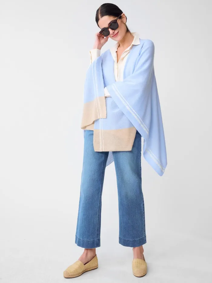 JMclaughlin Saara Cashmere Wrap In Color Block Chambraylight Camel Women Jackets and Outerwear JMclaughlin Saara Cashmere Wrap In Color Block Chambraylight Camel Women Jackets and Outerwear