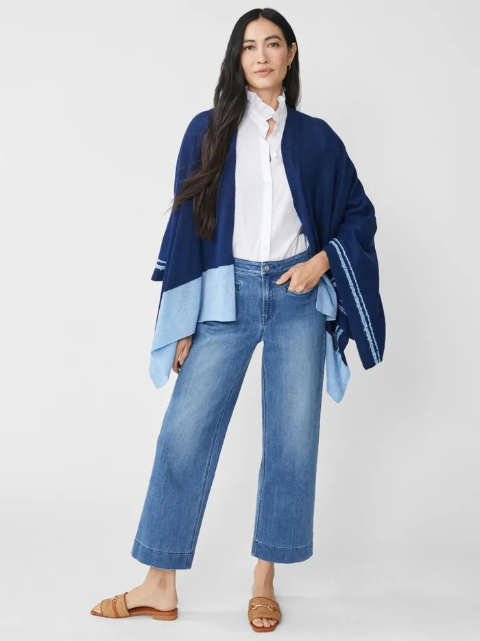 JMclaughlin Saara Cashmere Wrap In Color Block Navylight Blue Women Jackets and Outerwear JMclaughlin Saara Cashmere Wrap In Color Block Navylight Blue Women Jackets and Outerwear