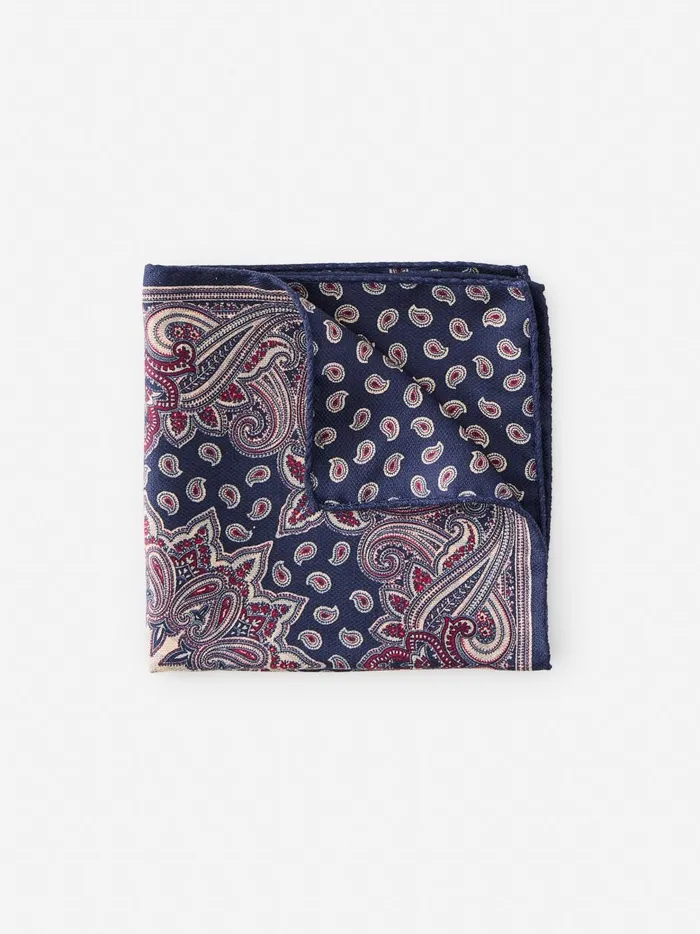 JMclaughlin Silk Pocket Square In Foulard Navymulti Men Pocket Squares
