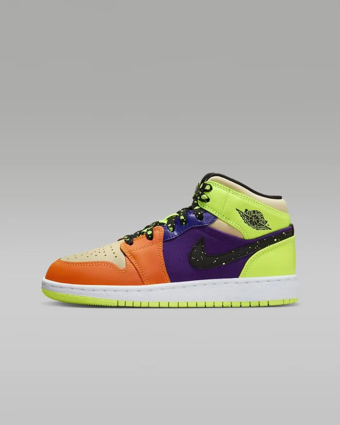 Jordan Kids Nike Air Jordan 1 Mid SE Voltvivid Orangeteam Goldblack