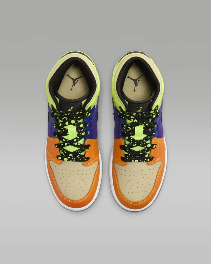 Jordan Kids Nike Air Jordan 1 Mid SE Voltvivid Orangeteam Goldblack