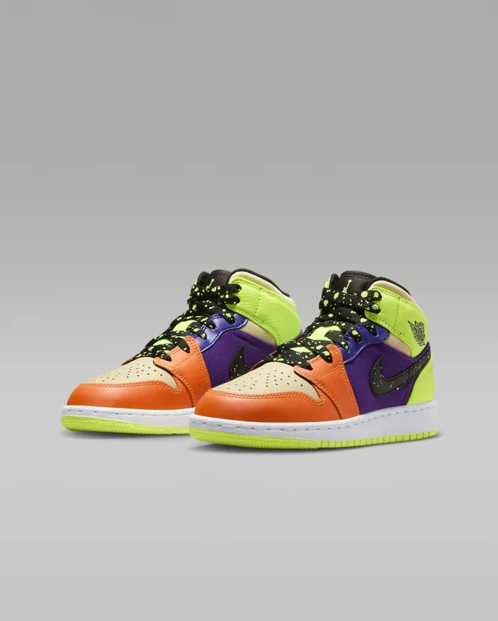 Jordan Kids Nike Air Jordan 1 Mid SE Voltvivid Orangeteam Goldblack