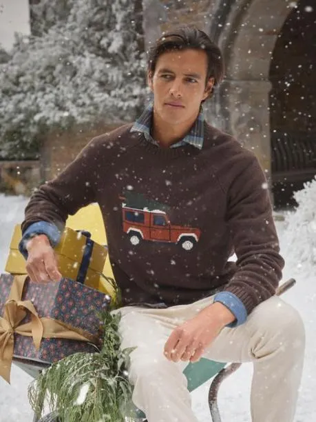 Jumpers and Knitwear Men Joules Brown Intarsia Crew Neck Jumper