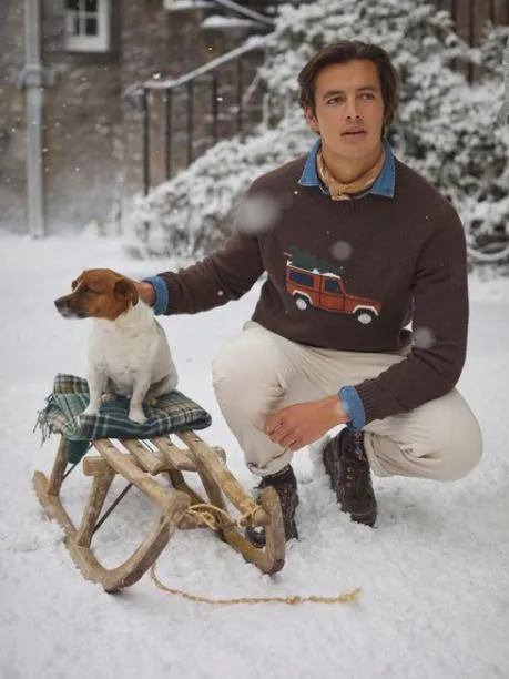 Jumpers and Knitwear Men Joules Brown Intarsia Crew Neck Jumper