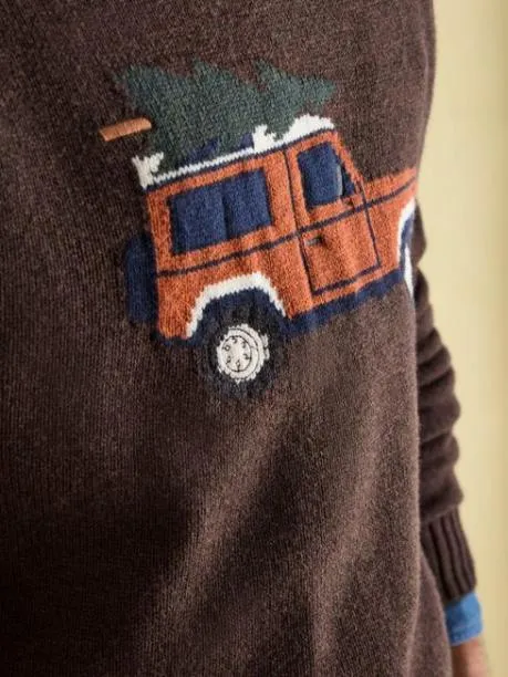 Jumpers and Knitwear Men Joules Brown Intarsia Crew Neck Jumper