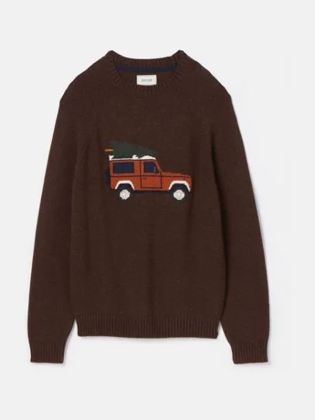 Jumpers and Knitwear Men Joules Brown Intarsia Crew Neck Jumper