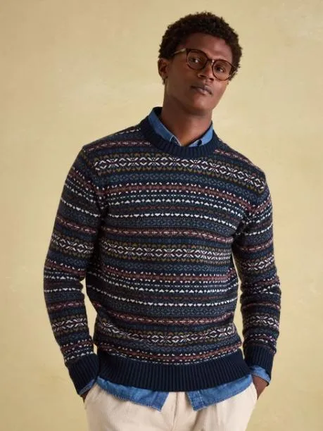 Jumpers and Knitwear Men Joules Navy Crew Neck Jumper Contains Merino Wool