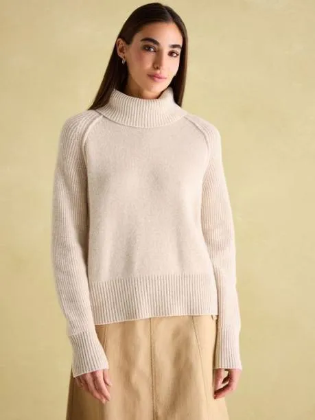 Jumpers and Knitwear Women Joules Oatmeal Merino Wool Jumper With Detachable Roll Neck