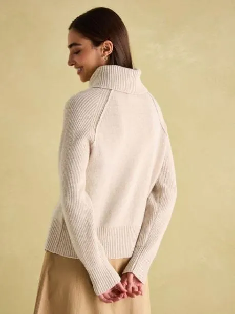 Jumpers and Knitwear Women Joules Oatmeal Merino Wool Jumper With Detachable Roll Neck