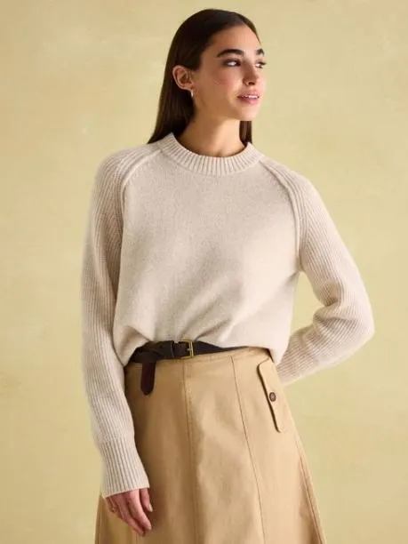 Jumpers and Knitwear Women Joules Oatmeal Merino Wool Jumper With Detachable Roll Neck
