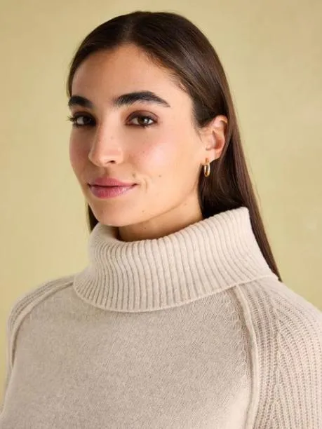 Jumpers and Knitwear Women Joules Oatmeal Merino Wool Jumper With Detachable Roll Neck