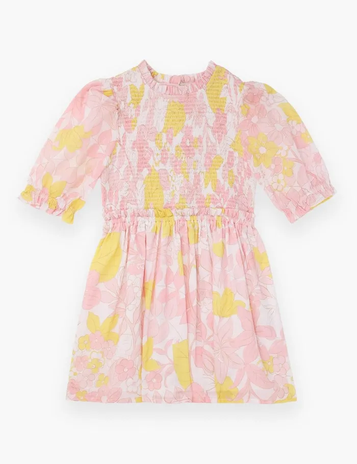 Kids Clothing Zimmermann Pop Puff Sleeve Dress Pinkyellow Floral
