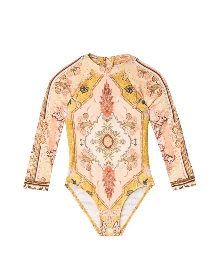Kids Swimwear Zimmermann Wylie Long Sleeve 1pc Mustard Multi