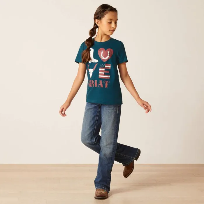 Kids TShirts and Polos Ariat Western Love Shirt Reflecting Pond Kids TShirts and Polos Ariat Western Love Shirt Reflecting Pond
