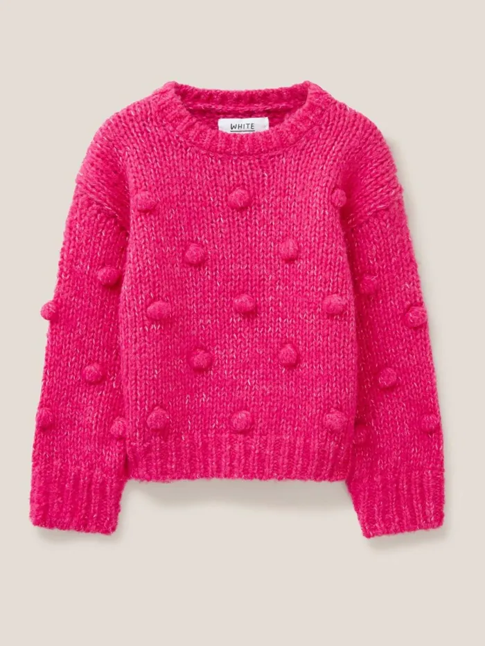 Kids White Stuff Knitwear Bobble Jumper Kids Bright Pink