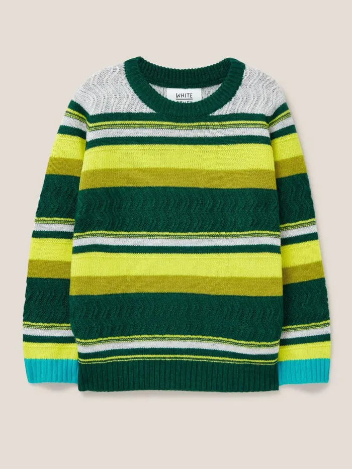 Kids White Stuff Knitwear Stripe Jumper Green Multi