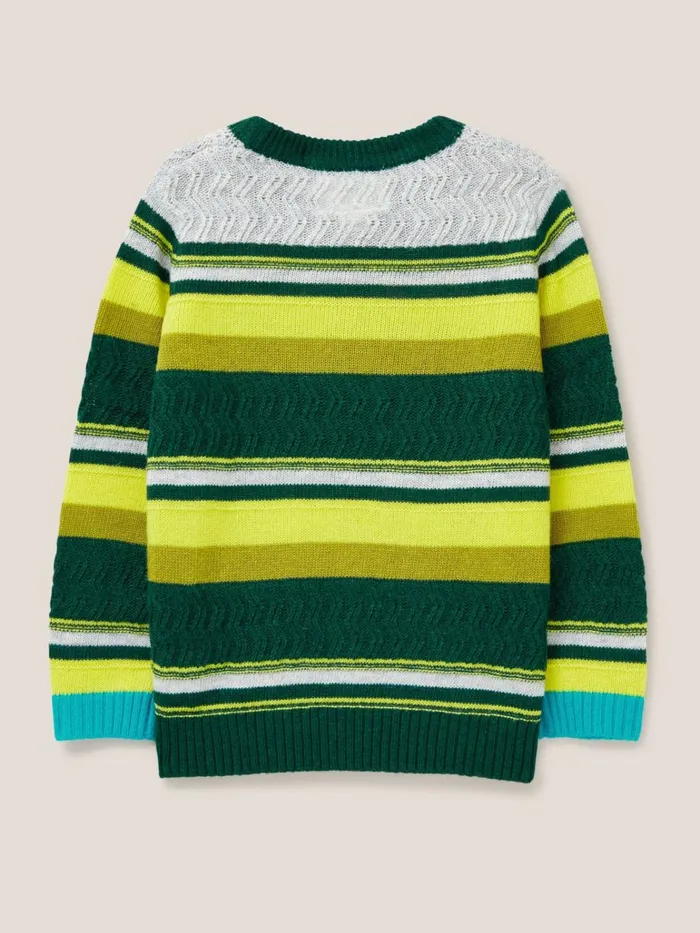Kids White Stuff Knitwear Stripe Jumper Green Multi Kids White Stuff Knitwear Stripe Jumper Green Multi