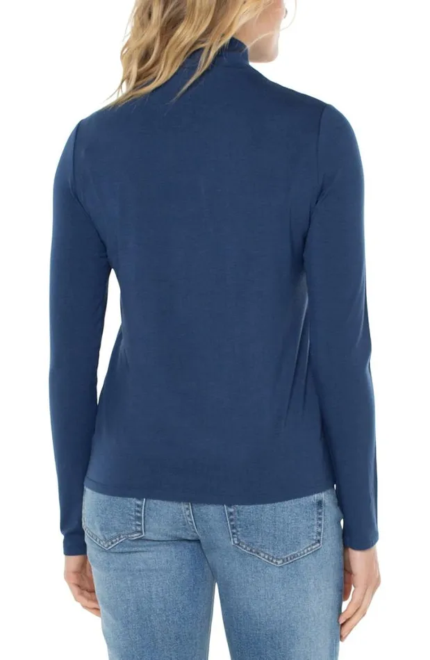 KNIT TOPS Women Liverpool Los Angeles MOCK NECK LONG SLEEVE KNIT TOP Night Sky Blue