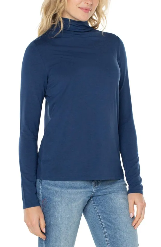 KNIT TOPS Women Liverpool Los Angeles MOCK NECK LONG SLEEVE KNIT TOP Night Sky Blue