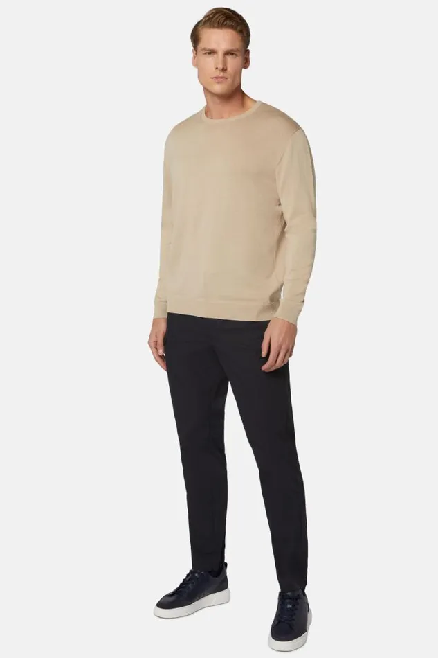 Knitwear Men Boggi Milano Beige Pima Cotton Crew Neck Jumper Beige