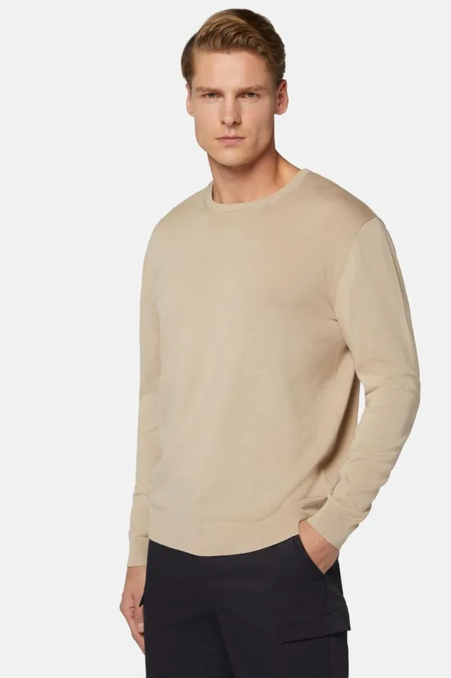 Knitwear Men Boggi Milano Beige Pima Cotton Crew Neck Jumper Beige Knitwear Men Boggi Milano Beige Pima Cotton Crew Neck Jumper Beige