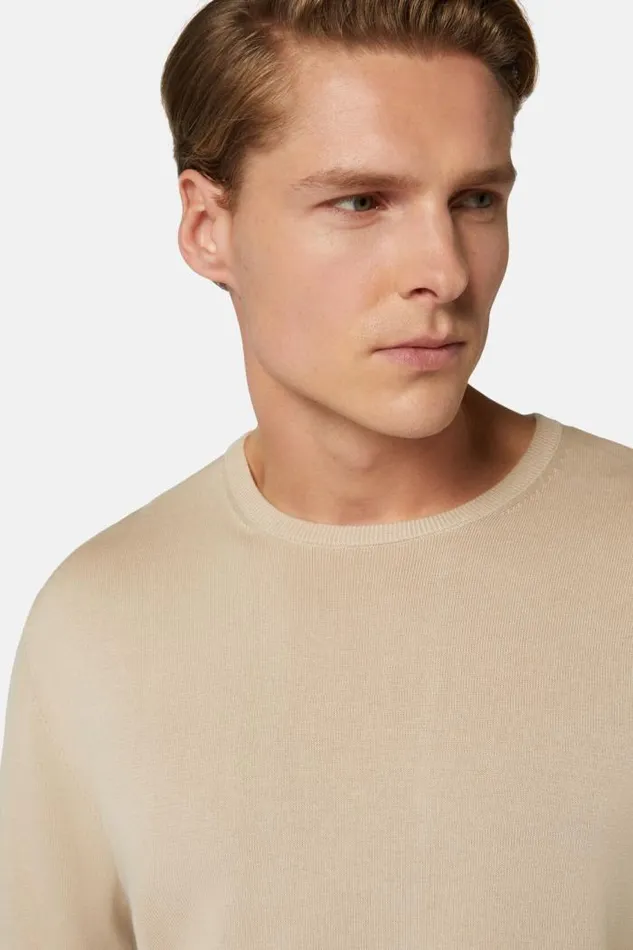 Knitwear Men Boggi Milano Beige Pima Cotton Crew Neck Jumper Beige Knitwear Men Boggi Milano Beige Pima Cotton Crew Neck Jumper Beige