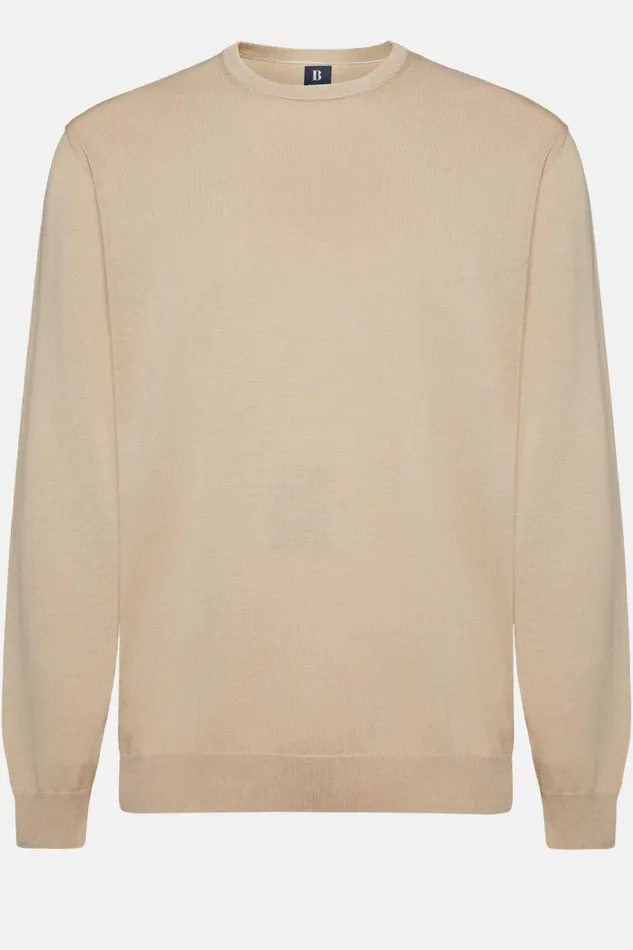 Knitwear Men Boggi Milano Beige Pima Cotton Crew Neck Jumper Beige Knitwear Men Boggi Milano Beige Pima Cotton Crew Neck Jumper Beige