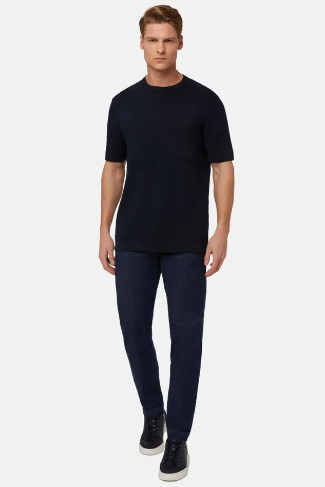 Knitwear Men Boggi Milano Navy Pima Cotton Knitted TShirt Navy Blue