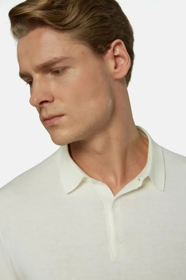Knitwear Men Boggi Milano White Cotton Crepe Knit Polo Shirt White Knitwear Men Boggi Milano White Cotton Crepe Knit Polo Shirt White