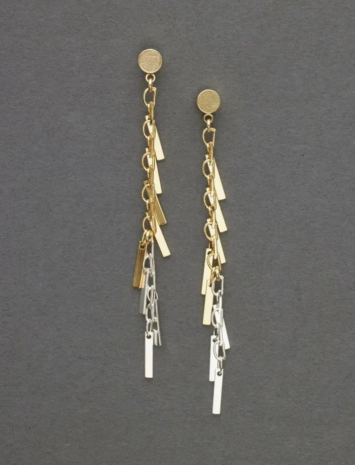Linear Metal Fringe Stud Earring Two Tone Women Lucky Brand Jewelry