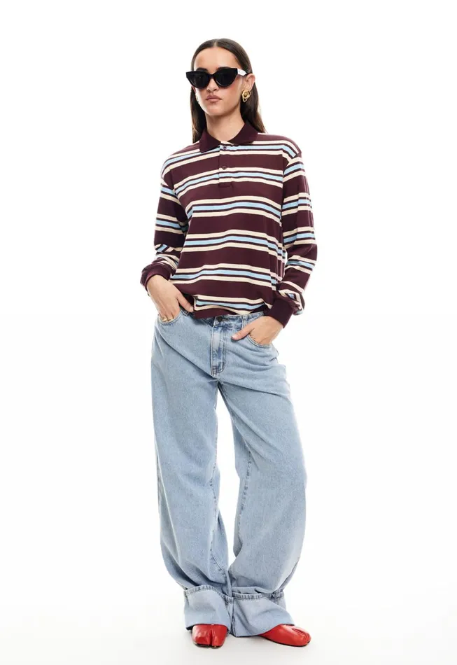 Lioness Fashion LEISURE LONG SLEEVE POLO Chocolate Multi Women Tops