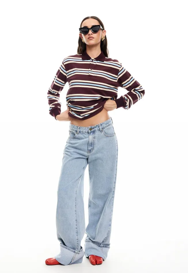 Lioness Fashion LEISURE LONG SLEEVE POLO Chocolate Multi Women Tops Lioness Fashion LEISURE LONG SLEEVE POLO Chocolate Multi Women Tops