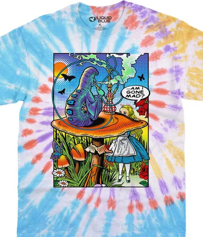 Liquid Blue TShirt Men Alice Pop Art TieDye TShirt