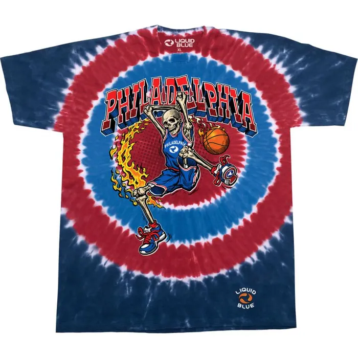 Liquid Blue TShirt Men Philadelphia Dunker Basketball Skeleton TieDye TShirt Liquid Blue TShirt Men Philadelphia Dunker Basketball Skeleton TieDye TShirt