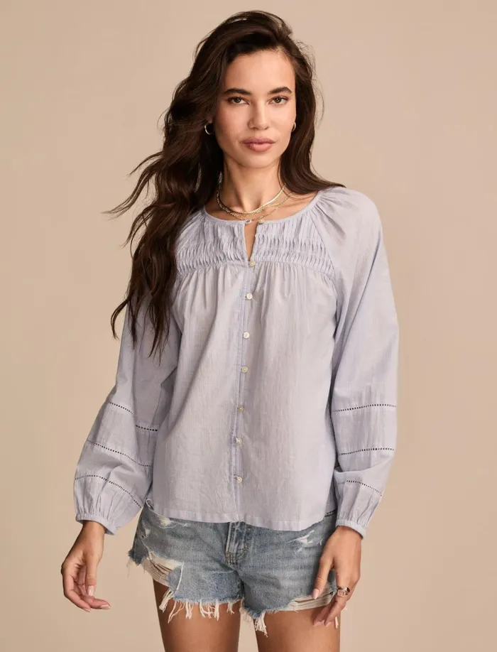 Long Sleeve Pintuck Peasant Blue Stripe Women Lucky Brand Blouses