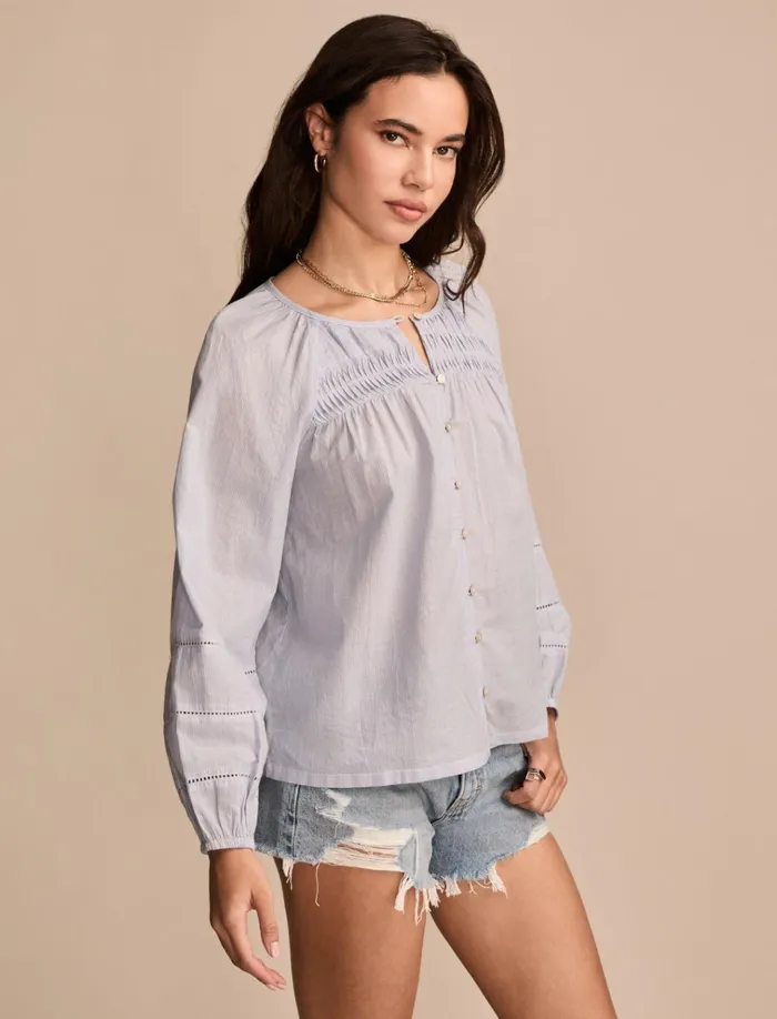 Long Sleeve Pintuck Peasant Blue Stripe Women Lucky Brand Blouses