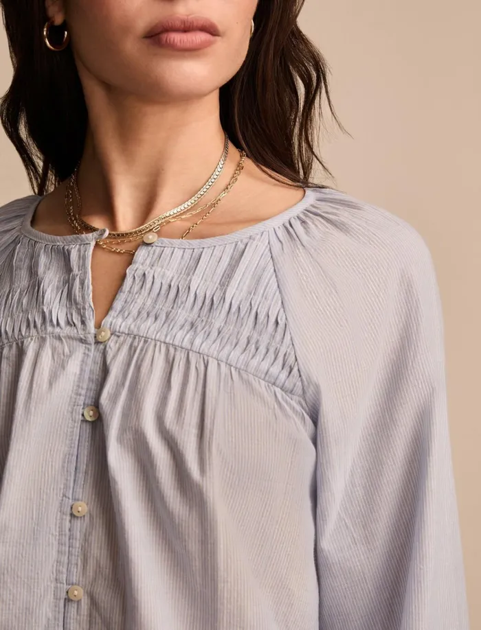 Long Sleeve Pintuck Peasant Blue Stripe Women Lucky Brand Blouses