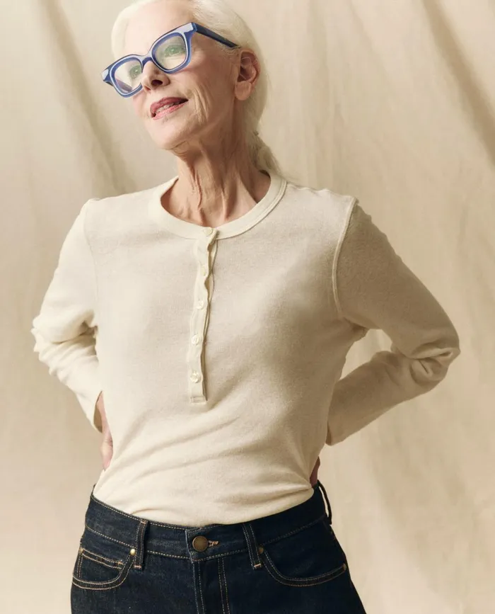 Long Sleeve Tees Women The Great The Recycled Rib Slim Henley Snow