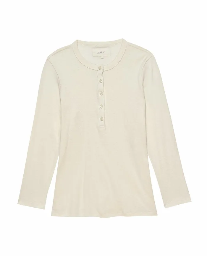 Long Sleeve Tees Women The Great The Recycled Rib Slim Henley Snow