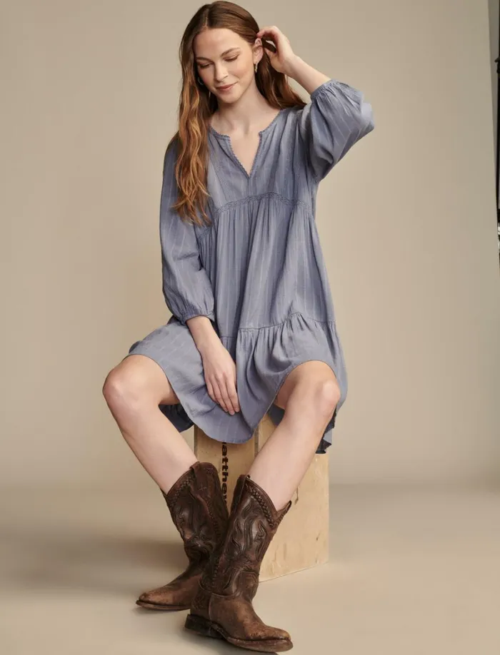Long Sleeve Tiered Mini Dress Stonewash Women Lucky Brand Dresses