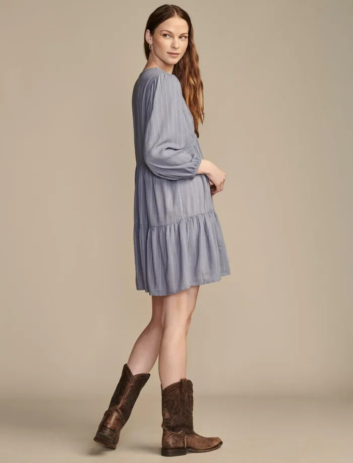 Long Sleeve Tiered Mini Dress Stonewash Women Lucky Brand Dresses