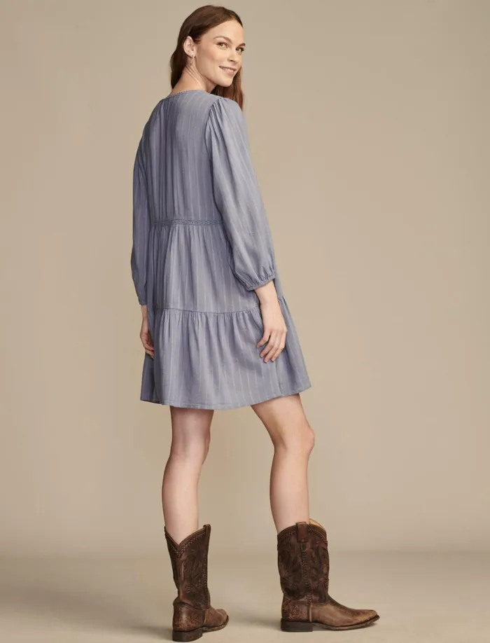 Long Sleeve Tiered Mini Dress Stonewash Women Lucky Brand Dresses